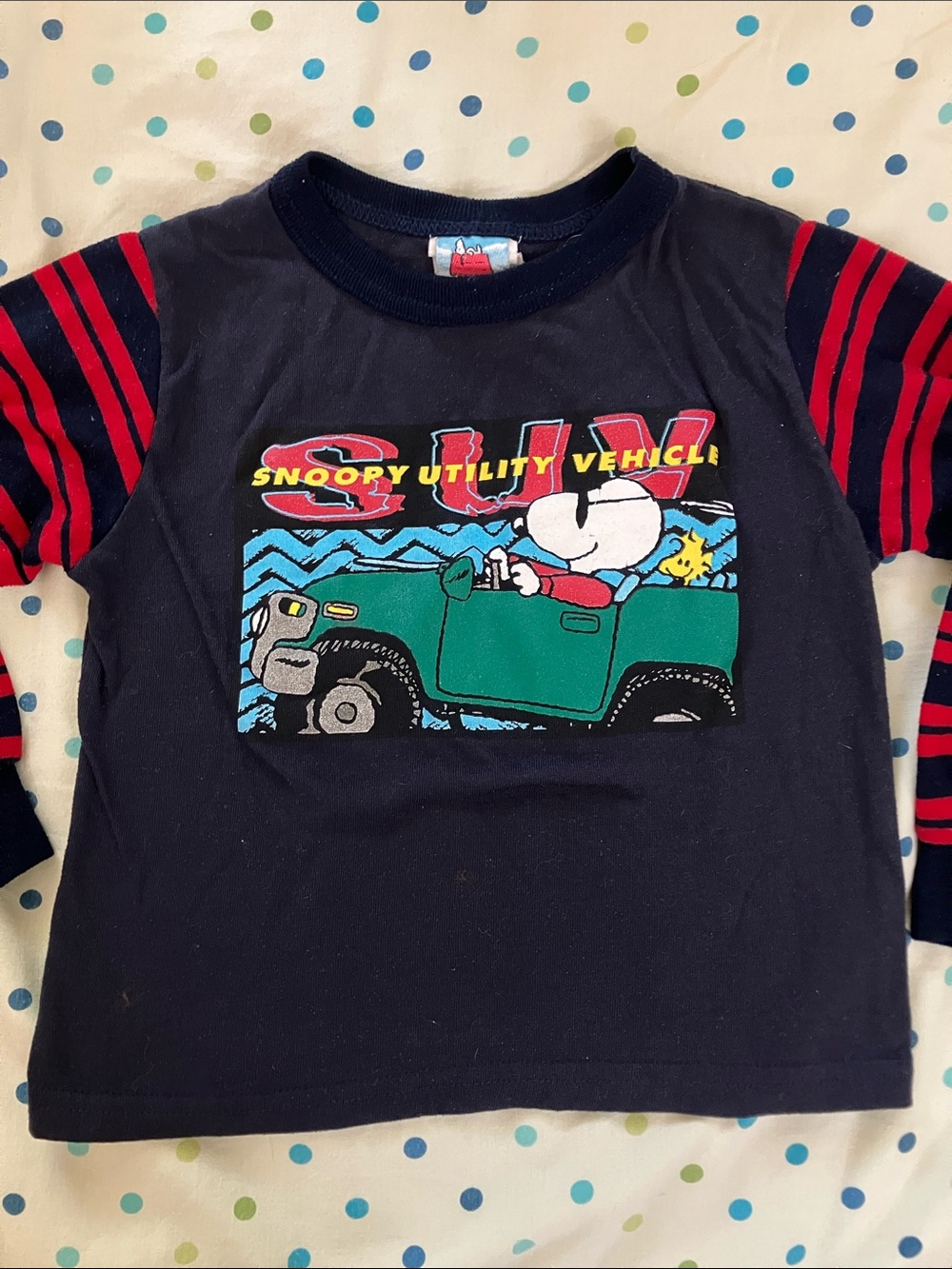 Snoopy Utility Vehicle SUV Long-Sleeve Kids Shirt - Navy & Red